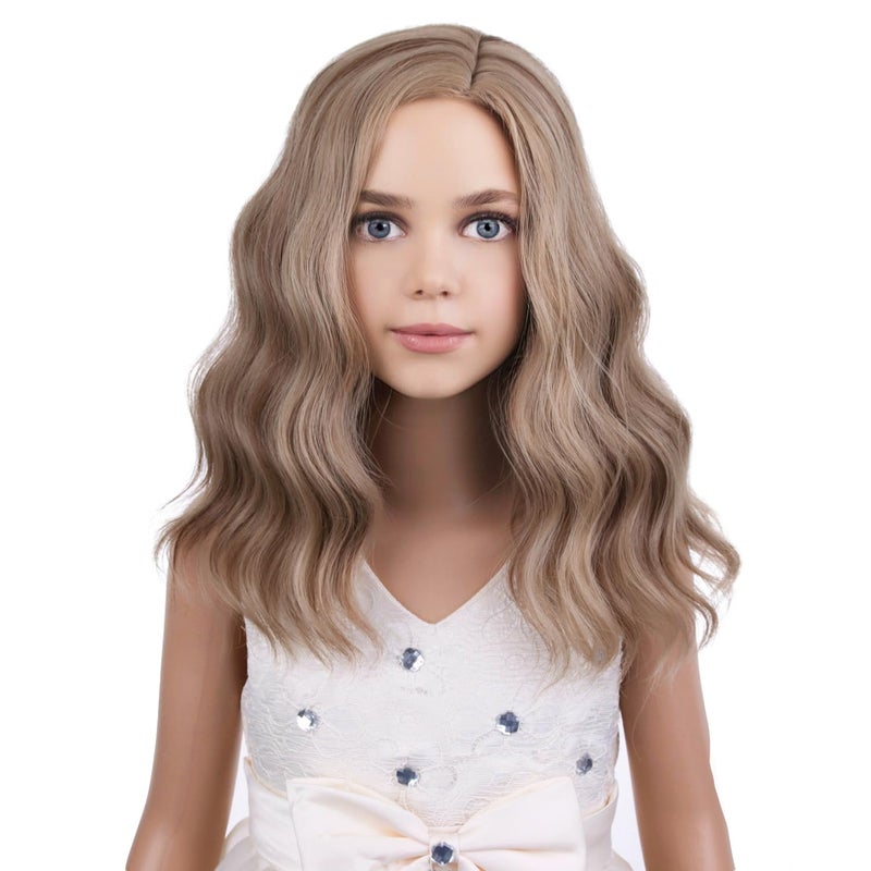 PATTNIUM Kids Child Wig Blonde Brown Wig for Kids Short Curly Wig Mixed Brown Wig for Girls Cosplay Halloween Party Costume Heat Resistant Synthetic Hair Girls Wig Brown Blonde