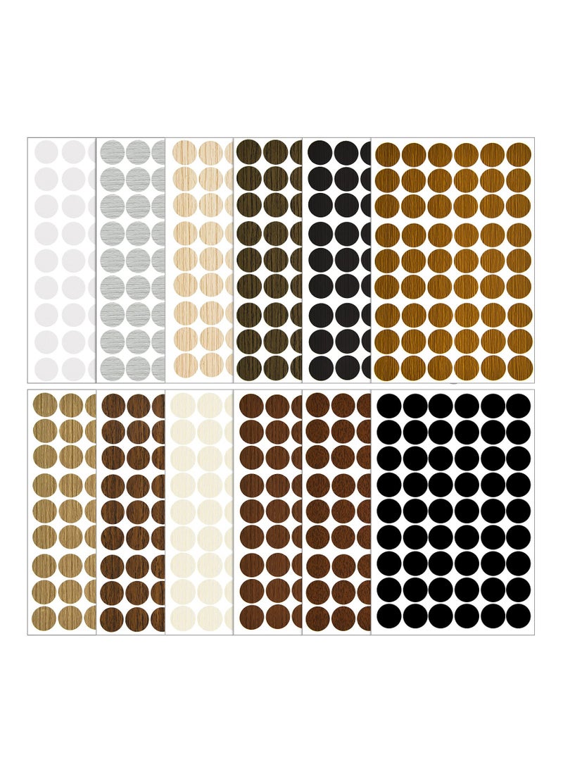 SYOSI - 648 Pieces Adhesive Screw Stickers, Screw Hole Covers Hole Stickers, PVC Cover Caps 12 Colors Waterproof Wood Textured Cover for Wall Cabinets Desk Screws Furniture Repairing (Classic Style) - Image 1