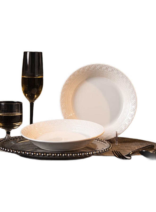 JD.com Jd Jingzao Plate Set, Housewarming Porcelain Dinnerware Set For Home, Embossed Fen Dan Bai Lu, 8-Inch Dinner Plates *2 - Image 1