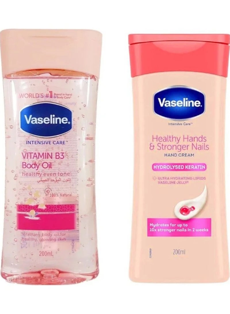 Vaseline Healthy Skin & Nail Care Set (Body Oil with Vitamin B3 and Hand Cream with Keratin) - Image 1