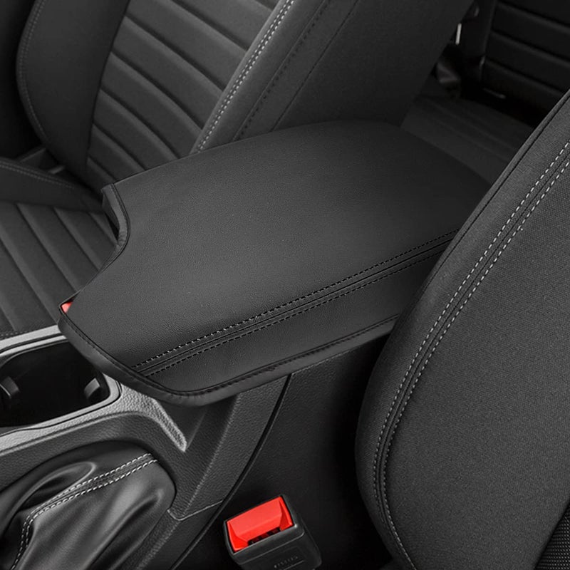 INTGET Center Console Armrest Cover for Ford Ranger Accessories 2019 2020 2021 2022 2023 Interior Leather Dog Middle Console Seat Cover Arm Rest Box Lid Protector Black with Cushion Flat