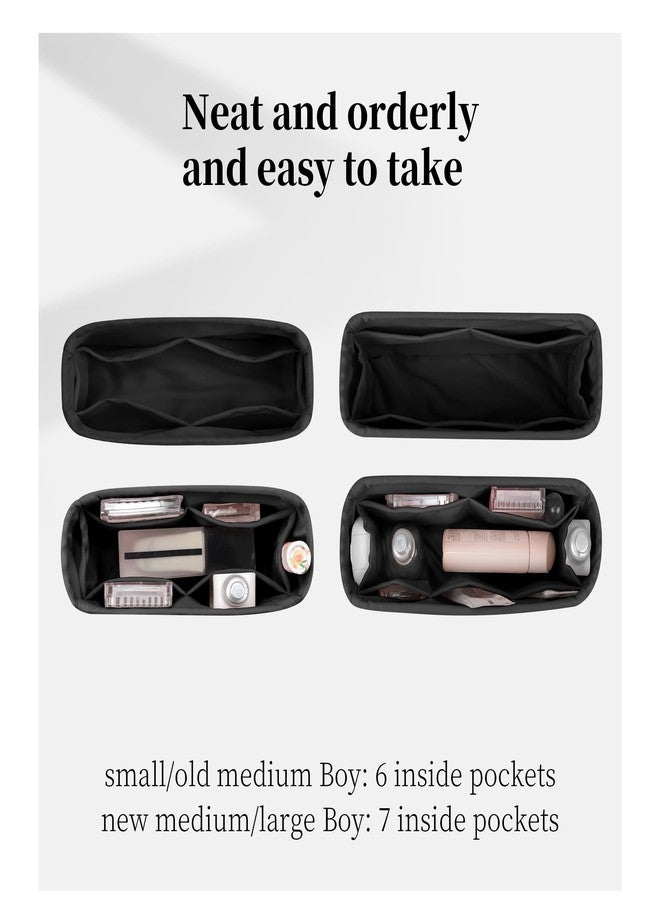 KINGS IN BAG Satin Purse Organizer, Lightweight and Soft Touch Bag Shaper with Pockets for Storage, Ideal for Travel, Shopping, and Daily Use, Fits Old Medium Boy Chanel Handbag(Old Medium Leboy, Black) - Image 3
