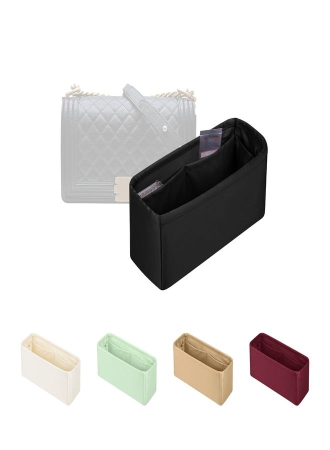 KINGS IN BAG Satin Purse Organizer, Lightweight and Soft Touch Bag Shaper with Pockets for Storage, Ideal for Travel, Shopping, and Daily Use, Fits Old Medium Boy Chanel Handbag(Old Medium Leboy, Black) - Image 1
