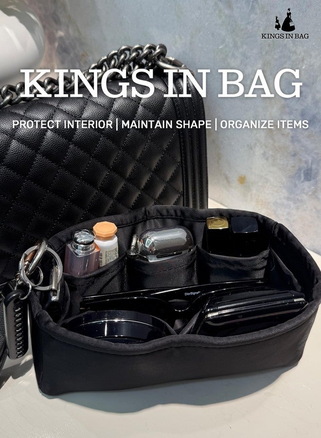 KINGS IN BAG Satin Purse Organizer, Lightweight and Soft Touch Bag Shaper with Pockets for Storage, Ideal for Travel, Shopping, and Daily Use, Fits Old Medium Boy Chanel Handbag(Old Medium Leboy, Black) - Image 2
