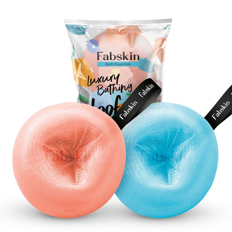 FABSKIN Donuts Loofah for Bathing | Bath Shower Loofah Sponge Scrubber Exfoliator for Women and Men | Bathing Sponge | Body Wash Scrub | Bath Scrubber For Body - Pack of 2 (Peach & Blue) - Image 5