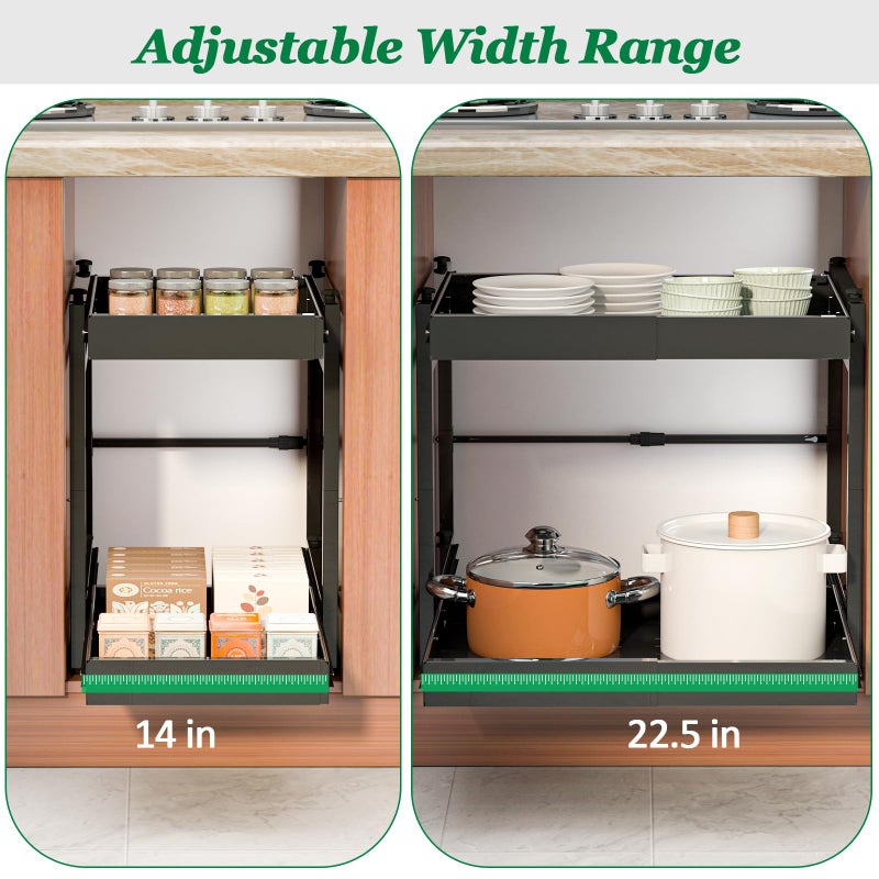 REALINN 2 Tier Pull Out Cabinet Organizer, 21 inch Depth Slide Out Shelves, Expandable 14"-22.5" Wide Heavy-Duty Cabinet Drawers for Kitchen Pots, Pans & Pantry Storage, Black - Image 5