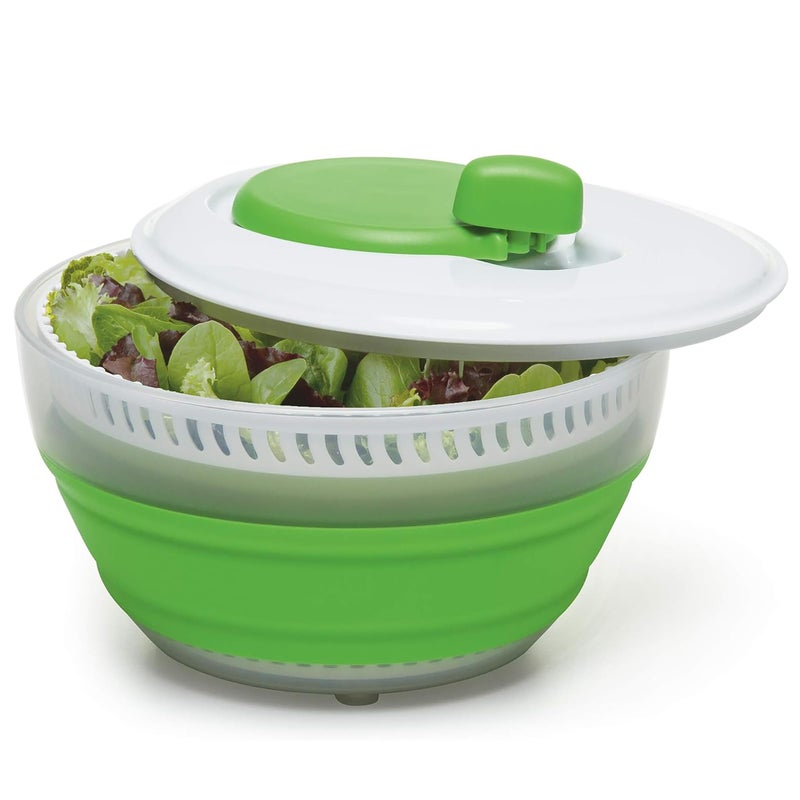 Progressive International Prepworks by Progressive 3 Quart Space Saving Folding Collapsible Drainer  Colander for Salad Preparation and Food Washing Green 