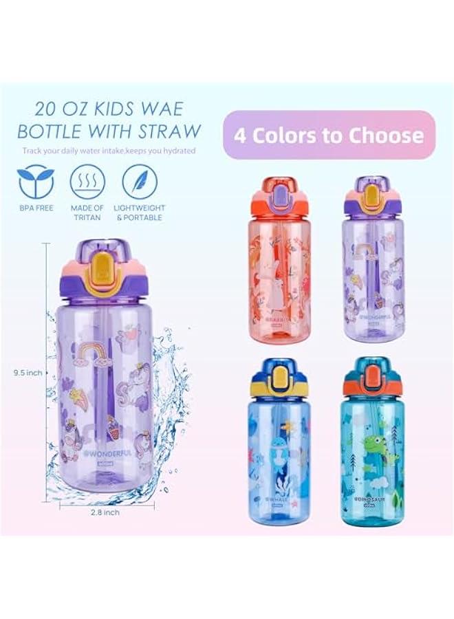 KHAJUL 600ML Kids Water Bottle for School with Straw BPA-Free Spout Lid for Boys & Girls (Blue-Dinosaur) - Image 4