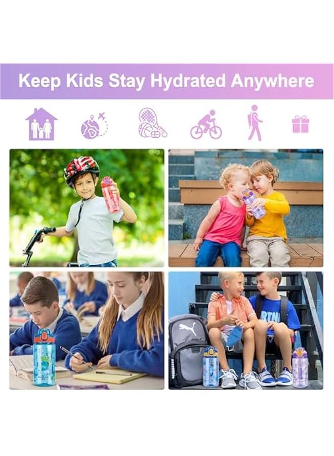 KHAJUL 600ML Kids Water Bottle for School with Straw BPA-Free Spout Lid for Boys & Girls (Blue-Dinosaur) - Image 5