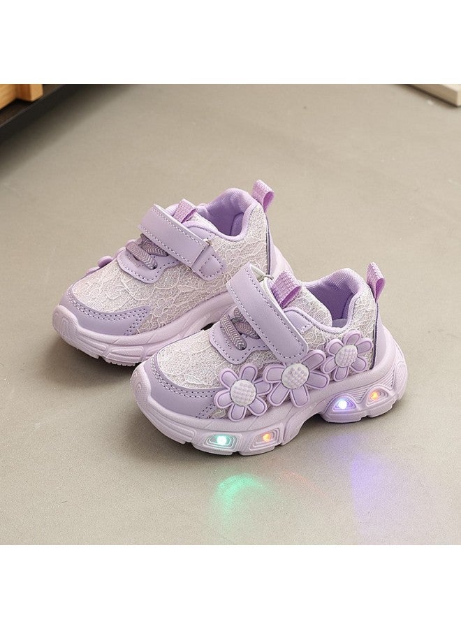 Girls' Flower Light-up Sneakers  Spring New Arrival Children's Soft Anti-slip Breathable Running Shoes Baby Shoes