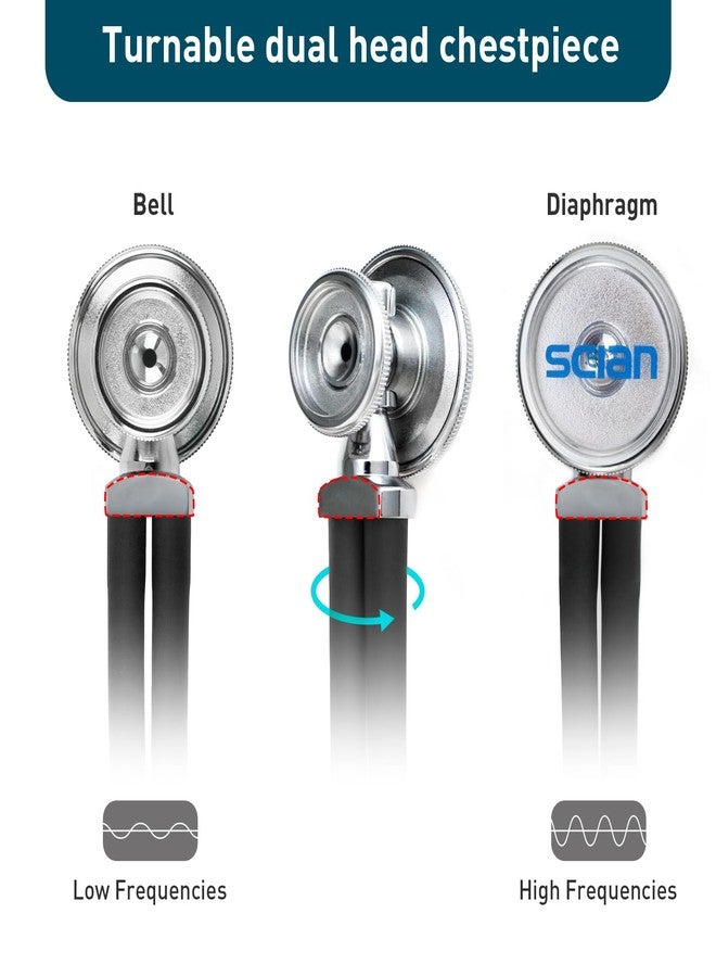 SCIAN Stethoscope Sprague Rappaport for Doctors, Nurses, Med Students, and Home Use, Multi-Functional Cardiology Stethoscope Dual Head with Adult, Pediatric, and Infant Convertible Bell (Black) - Image 3