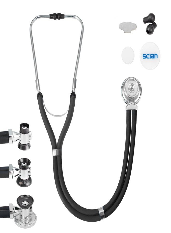 SCIAN Stethoscope Sprague Rappaport for Doctors, Nurses, Med Students, and Home Use, Multi-Functional Cardiology Stethoscope Dual Head with Adult, Pediatric, and Infant Convertible Bell (Black) - Image 1