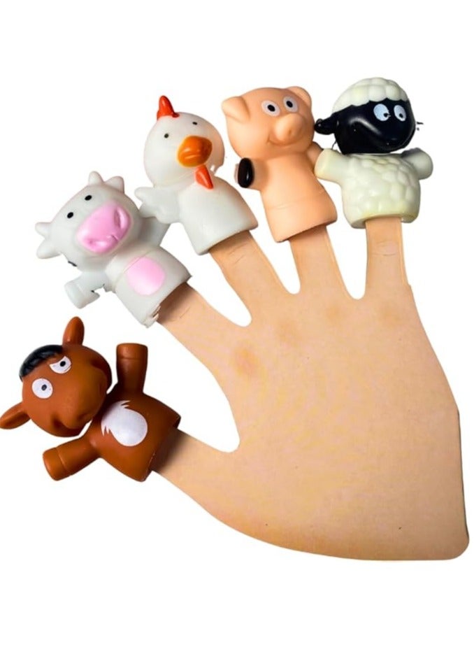Set of 5 Silicone Finger Puppets for Babies and Toddlers, Animal Bath Toy, Cute Mini Hand Puppets Stories, Rubber Bath Toy Gift for Kids (Horse, Cow, Chicken, Pig, Piglet) - Image 1