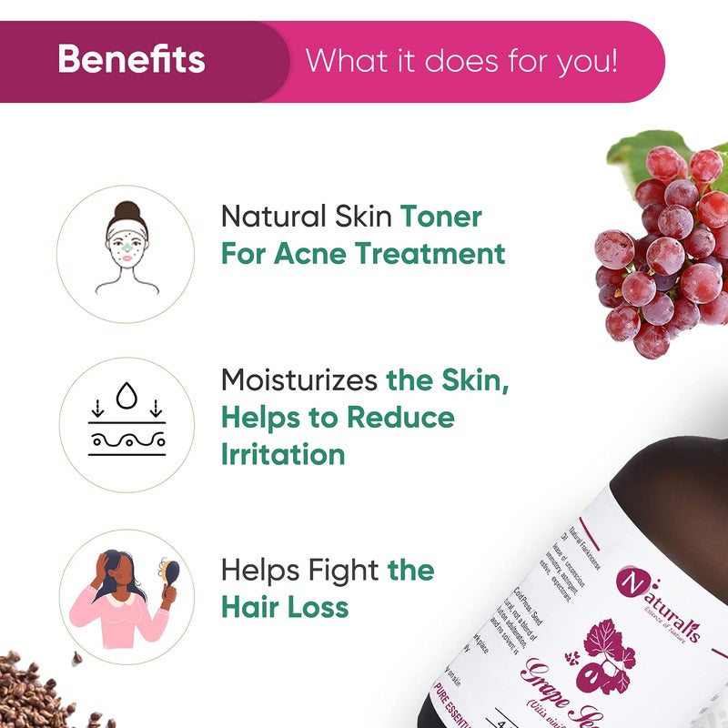 Naturalis Essence Of Nature Cold Pressed Grapeseed Oil 100 Pure And Natural Carrier Oil Grape Seed Oil For Skin And Hair  120Ml - Image 3