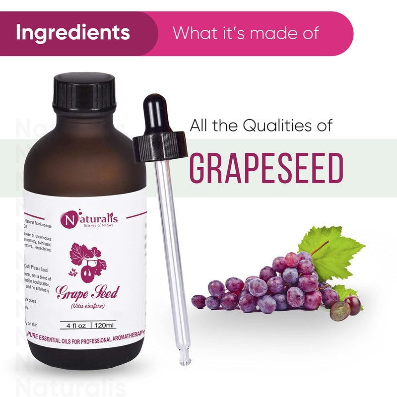 Naturalis Essence Of Nature Cold Pressed Grapeseed Oil 100 Pure And Natural Carrier Oil Grape Seed Oil For Skin And Hair  120Ml - Image 2