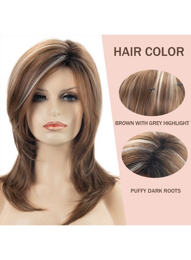 RENERSHOW Long Mixed Brown Highlight Synthetic Wigs for Women Layered Ombre Brown Wig with Dark Roots Straight Hair Wig - Image 2
