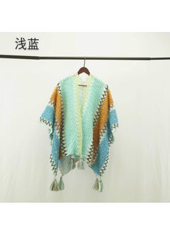 Yunnan Ethnic Shawl Cape Thick Travel Scarf Cardigan Light blue