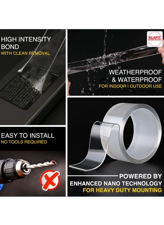KLAPiT - KLAPiT SUPER TAPE Double Sided Heavy Duty Mounting Tape Holds 500 Pounds or 230Kg Weight Using Enhanced Nano Technology. Clear Tape for Wall, Wood, Tile, Stone, Glass, Metal and Acrylic Slim 10m - Image 1