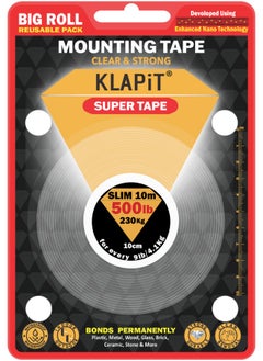 KLAPiT KLAPiT SUPER TAPE Double Sided Heavy Duty Mounting Tape Holds 500 Pounds or 230Kg Weight Using Enhanced Nano Technology. Clear Tape for Wall, Wood, Tile, Stone, Glass, Metal and Acrylic Slim 10m  - Image 1