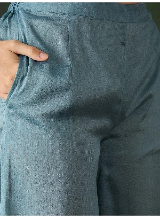 AKS Teal Blue Nyra Cut Sequinned Kurta Set