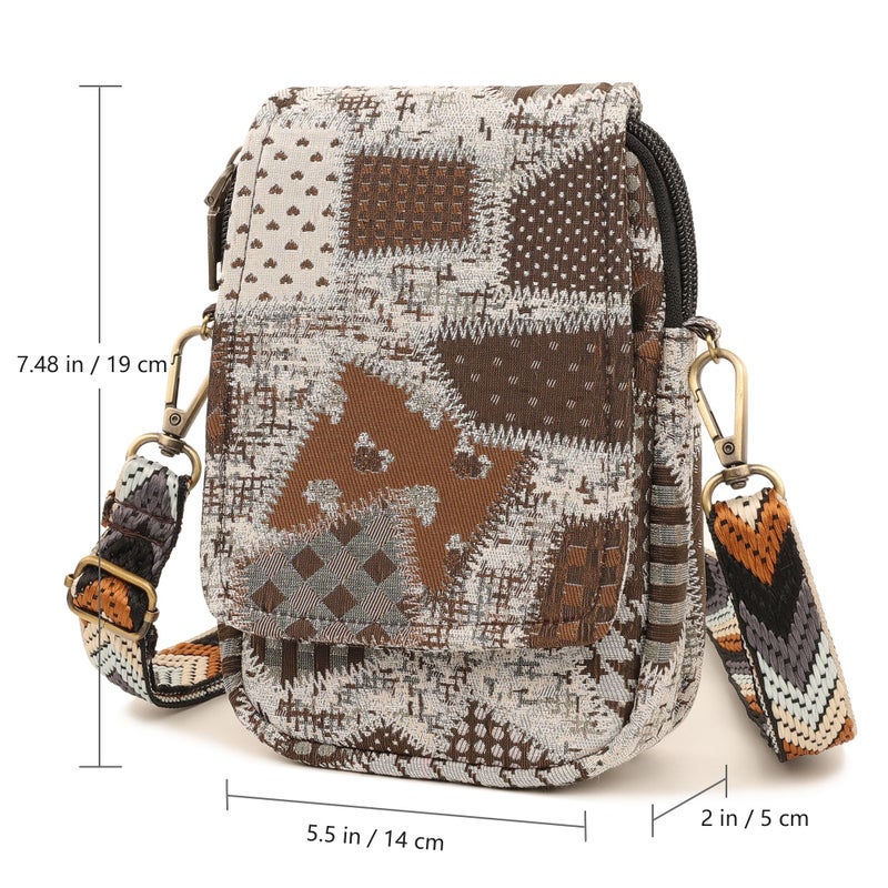 SILKAREA Women Small Crossbody Purse Handbag Travel Cell Phone Purse Spliced Dual Layer Shoulder Bag Pouch Wallet (Spliced Coffee Brown) - Image 3