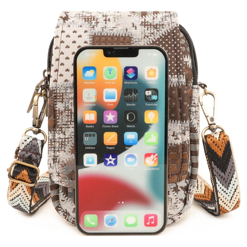 SILKAREA Women Small Crossbody Purse Handbag Travel Cell Phone Purse Spliced Dual Layer Shoulder Bag Pouch Wallet (Spliced Coffee Brown) - Image 2