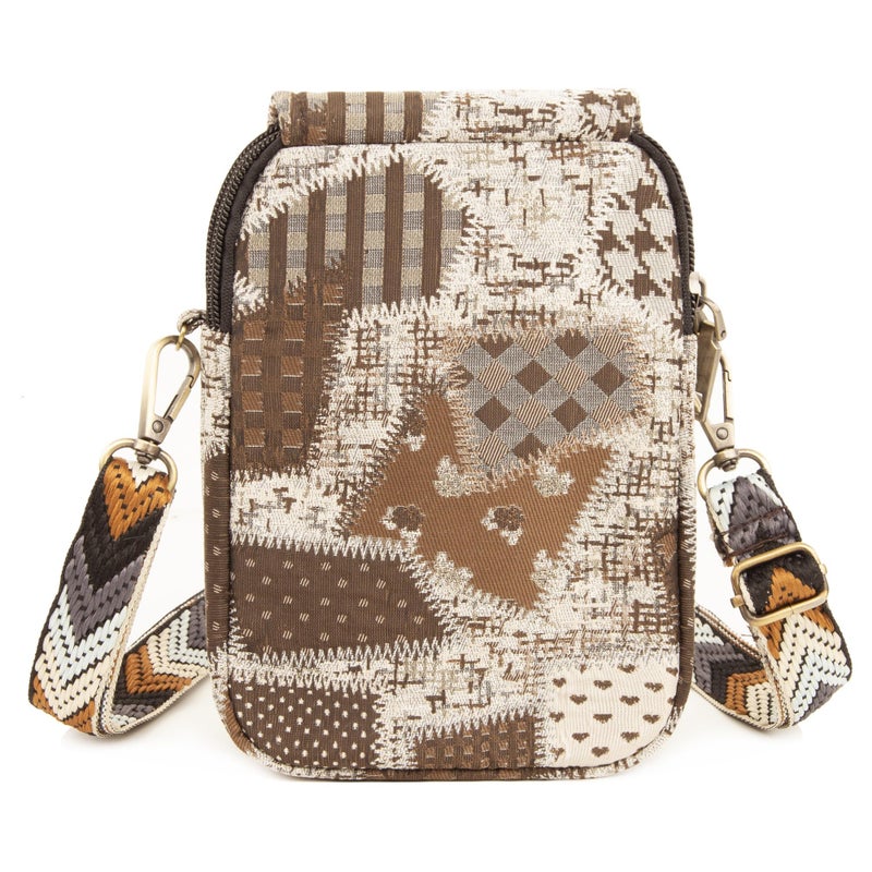 SILKAREA Women Small Crossbody Purse Handbag Travel Cell Phone Purse Spliced Dual Layer Shoulder Bag Pouch Wallet (Spliced Coffee Brown) - Image 5
