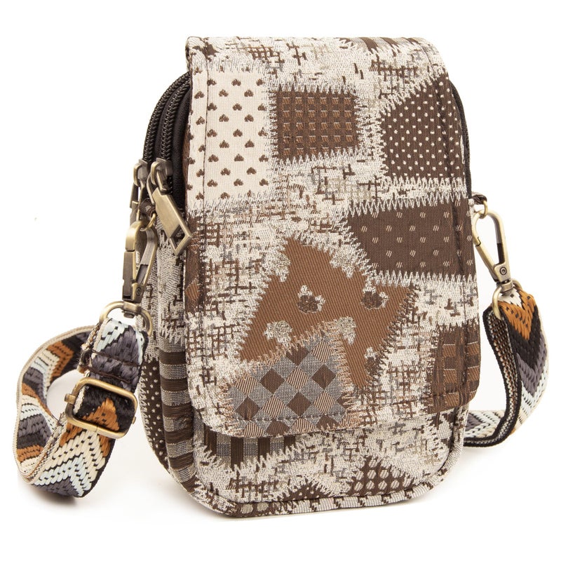 SILKAREA Women Small Crossbody Purse Handbag Travel Cell Phone Purse Spliced Dual Layer Shoulder Bag Pouch Wallet (Spliced Coffee Brown) - Image 1