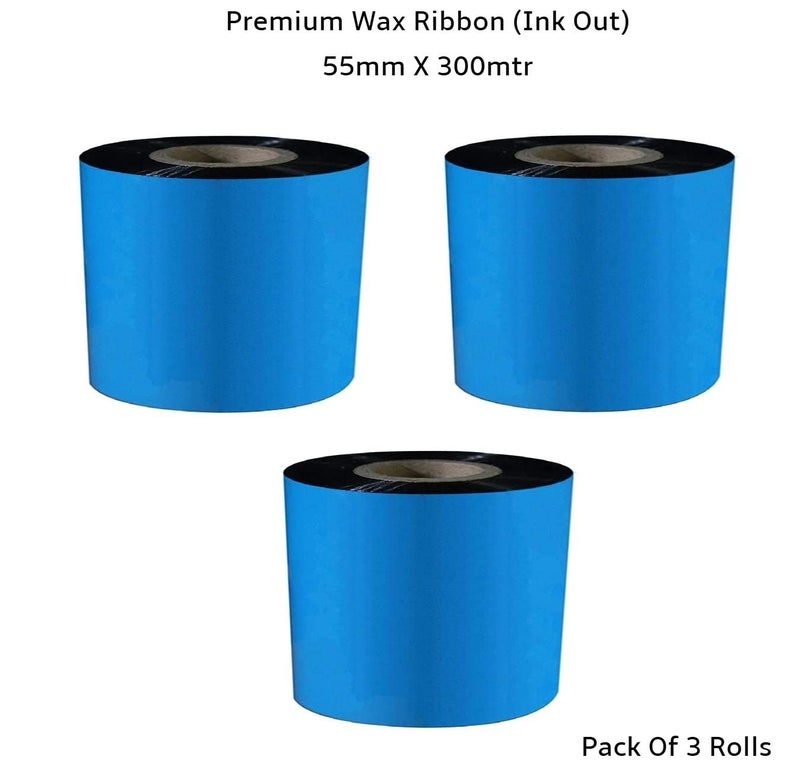 Semana 55mmX300mtr Thermal Transfer Barcode Premium Wax Ribbon (Ink Out) for Printer TSC, Zebra, Citizen, Datamax, Toshiba, Sato Etc; Pack of 3Rolls - Image 1