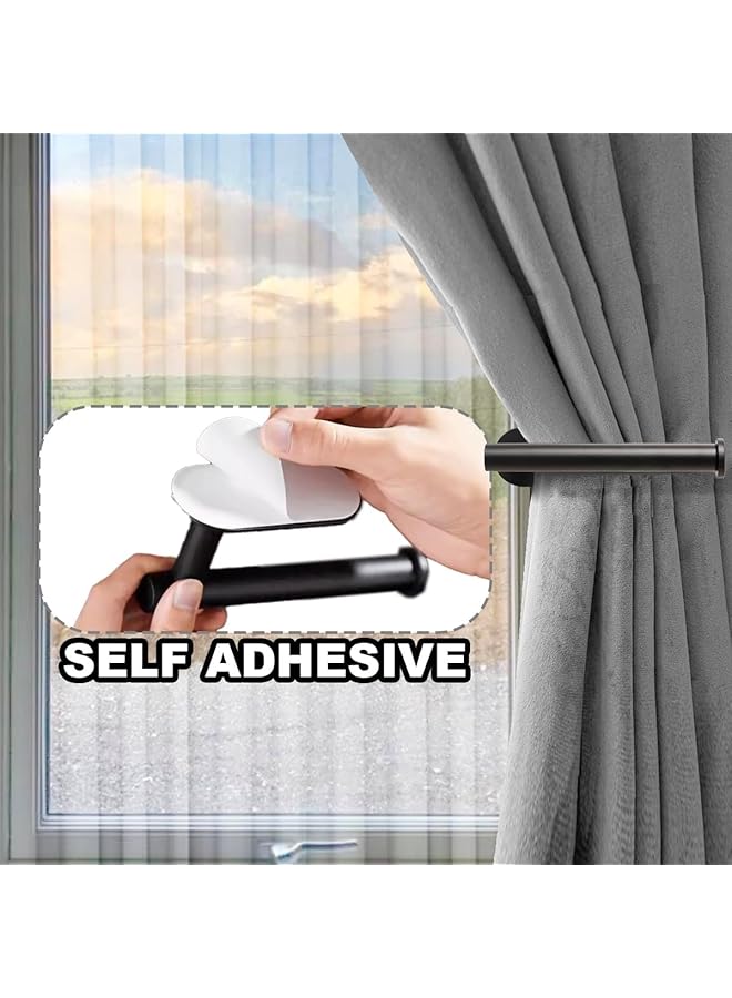 إيروريكس حاملات ستائر معدنية ذاتية اللصق، خطافات ستائر بدون حفر، حاملات ستائر للأبواب والنوافذ، خطافات متعددة الأغراض للمنزل، قطعتان باللون الأسود - Image 5