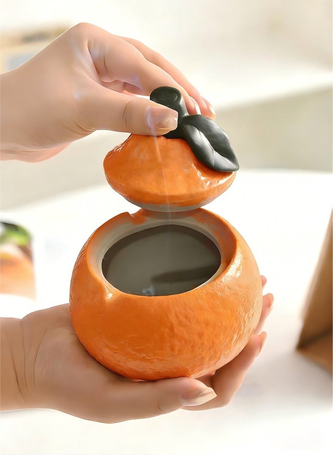 Orange  with Lid, Windproof Ceramic Ashtray Cigarette Ash Tray, Suitable for Indoor or Outdoor Use - Image 5