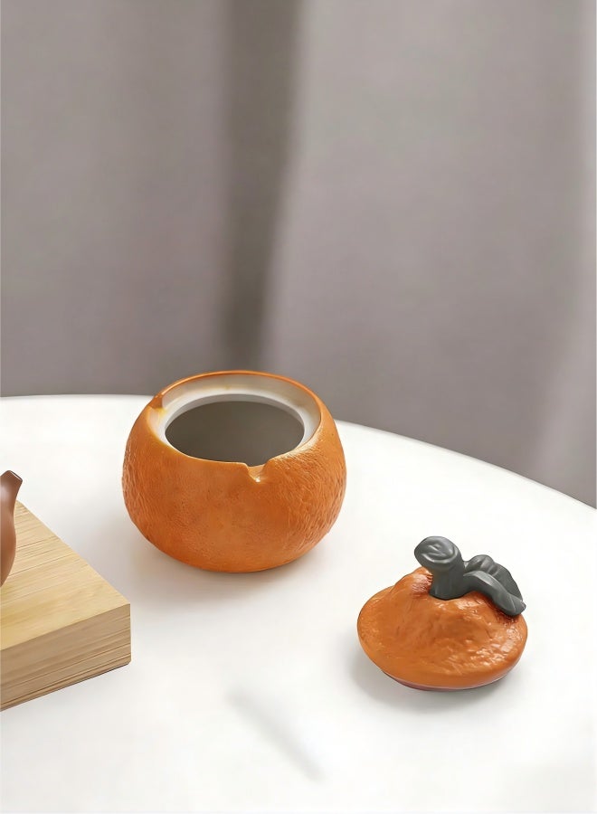 Orange  with Lid, Windproof Ceramic Ashtray Cigarette Ash Tray, Suitable for Indoor or Outdoor Use - Image 2