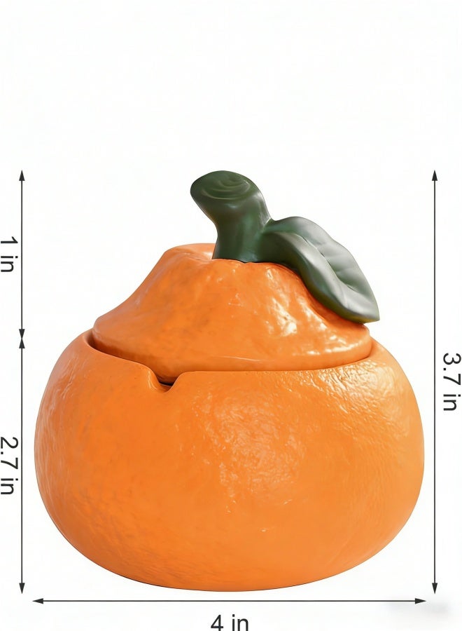 Orange  with Lid, Windproof Ceramic Ashtray Cigarette Ash Tray, Suitable for Indoor or Outdoor Use - Image 1