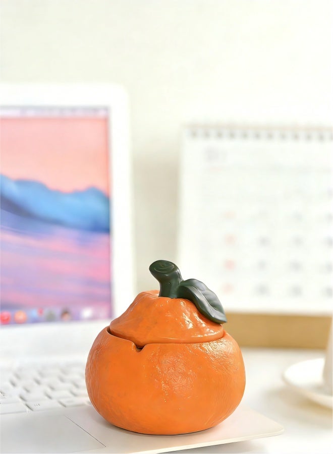 Orange  with Lid, Windproof Ceramic Ashtray Cigarette Ash Tray, Suitable for Indoor or Outdoor Use - Image 4