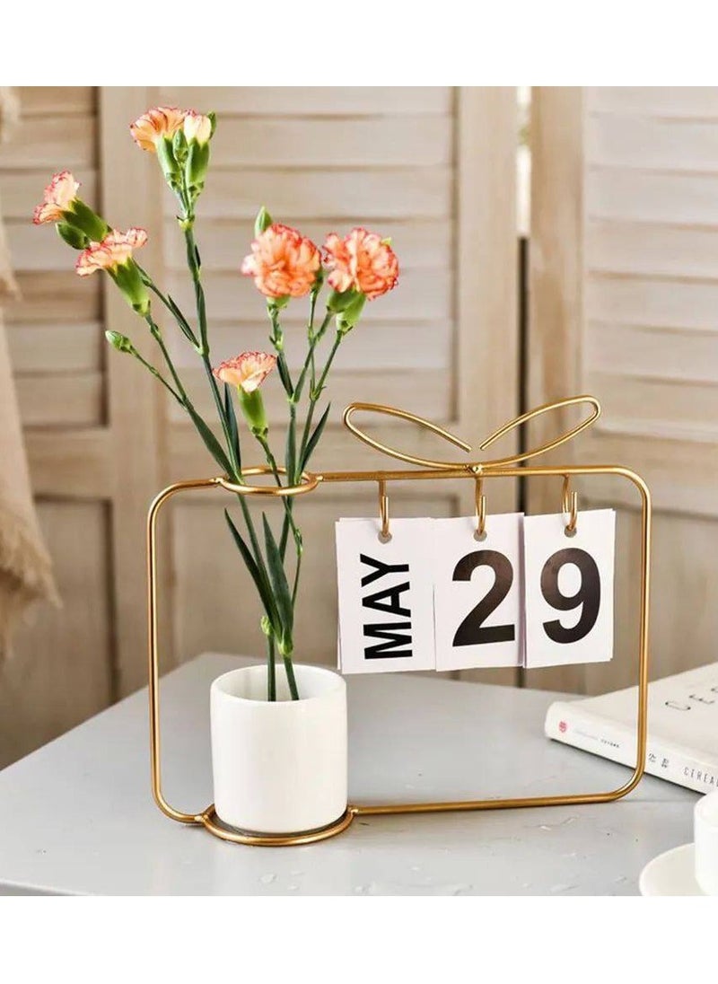 Generic Metal Desk calendar with vase for office, home and kitchen decor Size : 21*24 cm  - Image 2