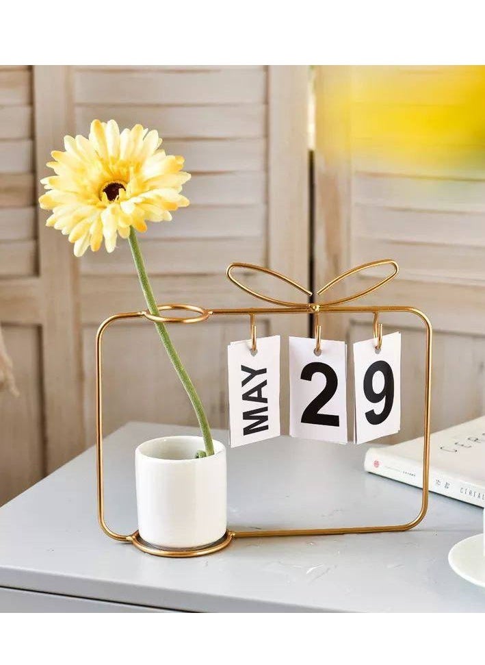 Generic Metal Desk calendar with vase for office, home and kitchen decor Size : 21*24 cm  - Image 3