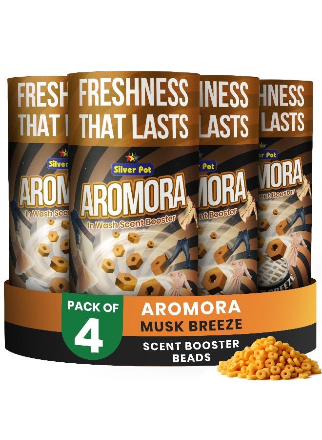 Silver Pot Aromora Fabric Deodorizer Musk Breeze - Pack of 4 - Laundry Perfume In-Wash Scent Booster Beads 200g , Refreshing Long-Lasting Laundry Fragrance, Suitable for Use with Fabric Softeners and Detergents - Image 1