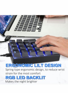 Y&D Number Pad, Mechanical USB Wired Numeric Keypad with Blue LED Backlit 21 Key Numpad for Laptop Desktop Computer PC Black (Blue switches)  - Image 3