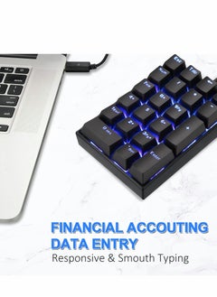 Y&D Number Pad, Mechanical USB Wired Numeric Keypad with Blue LED Backlit 21 Key Numpad for Laptop Desktop Computer PC Black (Blue switches)  - Image 4