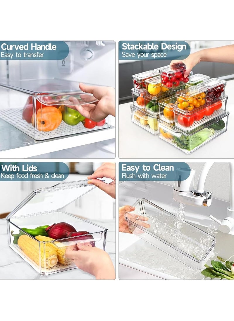 Arabest - 10Pcs Fridge Organizer Bins with Lids, Vegetable & Fruit Storage Containers for Fridge Organization, Stackable Food Storage Containers and Pantry Organization - Image 1