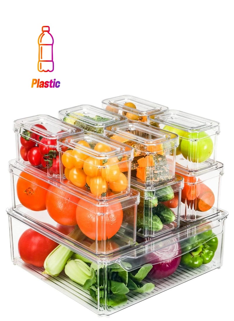 Arabest - 10Pcs Fridge Organizer Bins with Lids, Vegetable & Fruit Storage Containers for Fridge Organization, Stackable Food Storage Containers and Pantry Organization - Image 1
