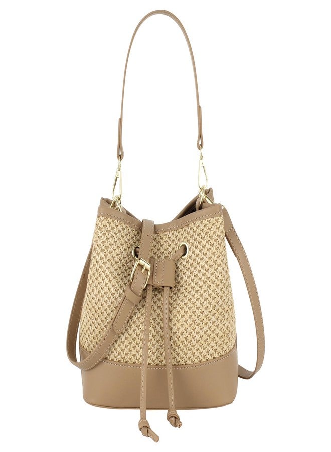 Lobagve Straw Shoulder Bag Straw Tote Crossbody Bag Handwoven Drawstring Bucket Bag Beach Bag - Image 1