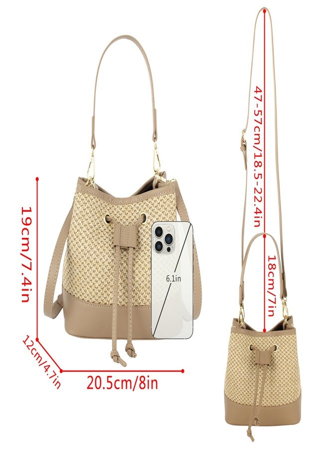 Lobagve Straw Shoulder Bag Straw Tote Crossbody Bag Handwoven Drawstring Bucket Bag Beach Bag - Image 5