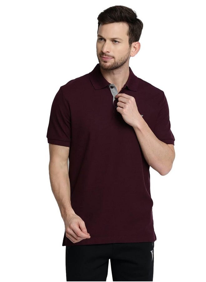 Van Heusen Van Heusen Men Athleisure Colour Fresh Polo Regular Fit T-Shirt-100% Combed Cotton-Moisture Wicking, Ultra Soft_60032_Deep Purple_L 