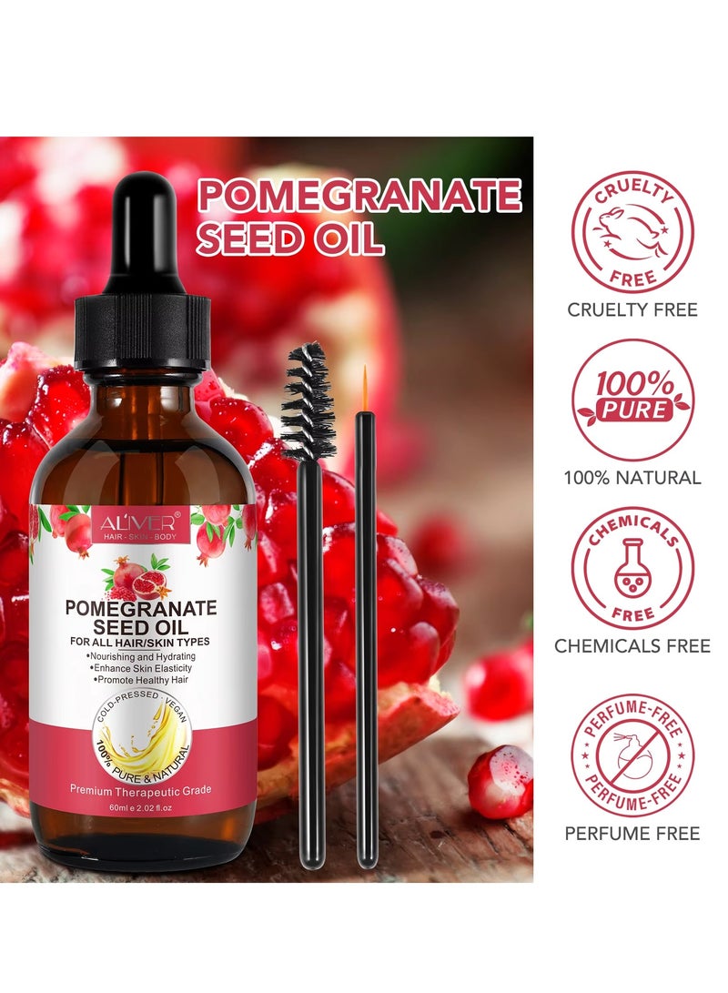 ALIVER زيت بذور الرمان 60 مل للبشرة والوجه والشعر 100% نقي وطبيعي وعضوي معصور على البارد زيت بذور الرمان مضاد للأكسدة مرطب مغذي مرطب مضاد للشيخوخة يقلل من الخطوط الدقيقة - Image 3