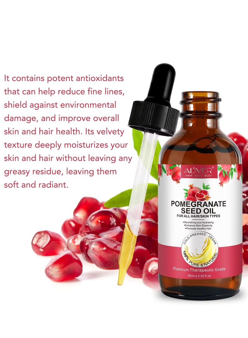 ALIVER زيت بذور الرمان 60 مل للبشرة والوجه والشعر 100% نقي وطبيعي وعضوي معصور على البارد زيت بذور الرمان مضاد للأكسدة مرطب مغذي مرطب مضاد للشيخوخة يقلل من الخطوط الدقيقة - Image 4