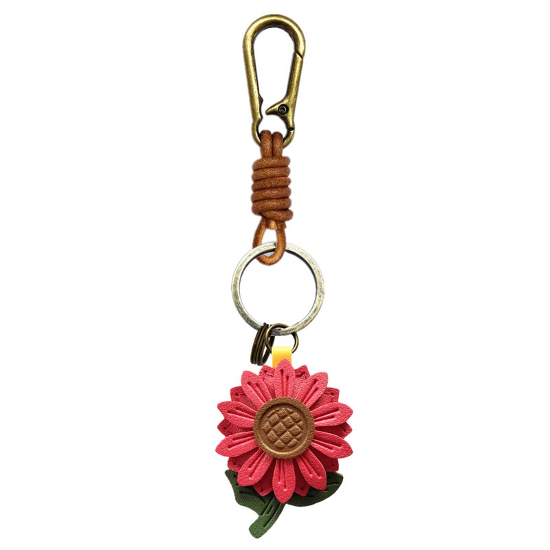 ZOUITY Leather Leaf Fruit Keychain Retro Accessories,Cute Keychains for Women Wallet Bag,Purse Keyring Holder,Women's Key Organizer and Keychains Pendant Charms(Red Daisy) - Image 1