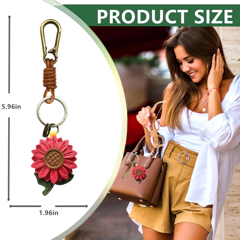 ZOUITY Leather Leaf Fruit Keychain Retro Accessories,Cute Keychains for Women Wallet Bag,Purse Keyring Holder,Women's Key Organizer and Keychains Pendant Charms(Red Daisy) - Image 2