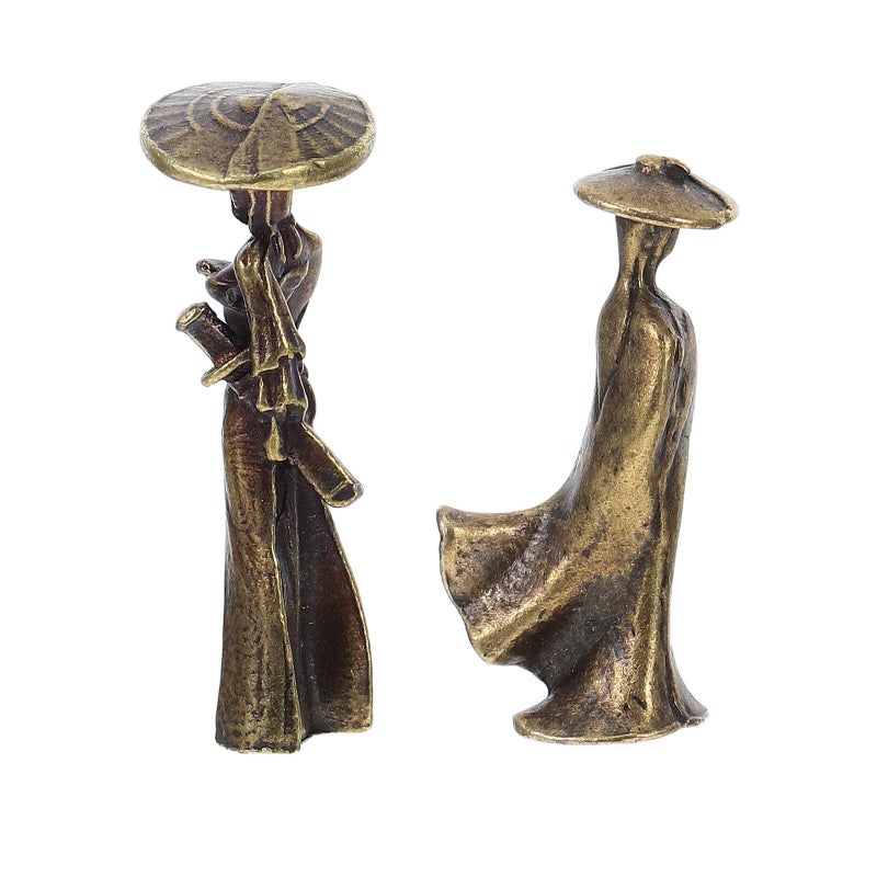 Light Gold Alloy Miniature Metal Figurines Set Of 2 Decorative Desktop Statues For Home Office - Image 2