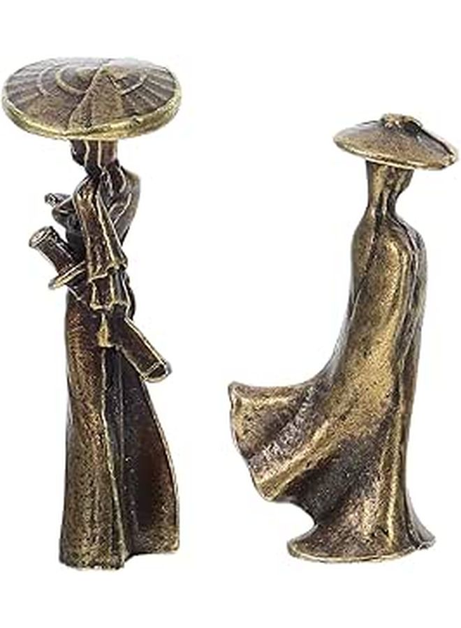 Light Gold Alloy Miniature Metal Figurines Set Of 2 Decorative Desktop Statues For Home Office - Image 1